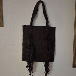 Elegant Brown Suede Tote Bag